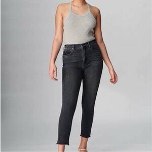 Denim Forum The Lola High Rise Crop Faded Black with Raw Hem Jeans Size 24